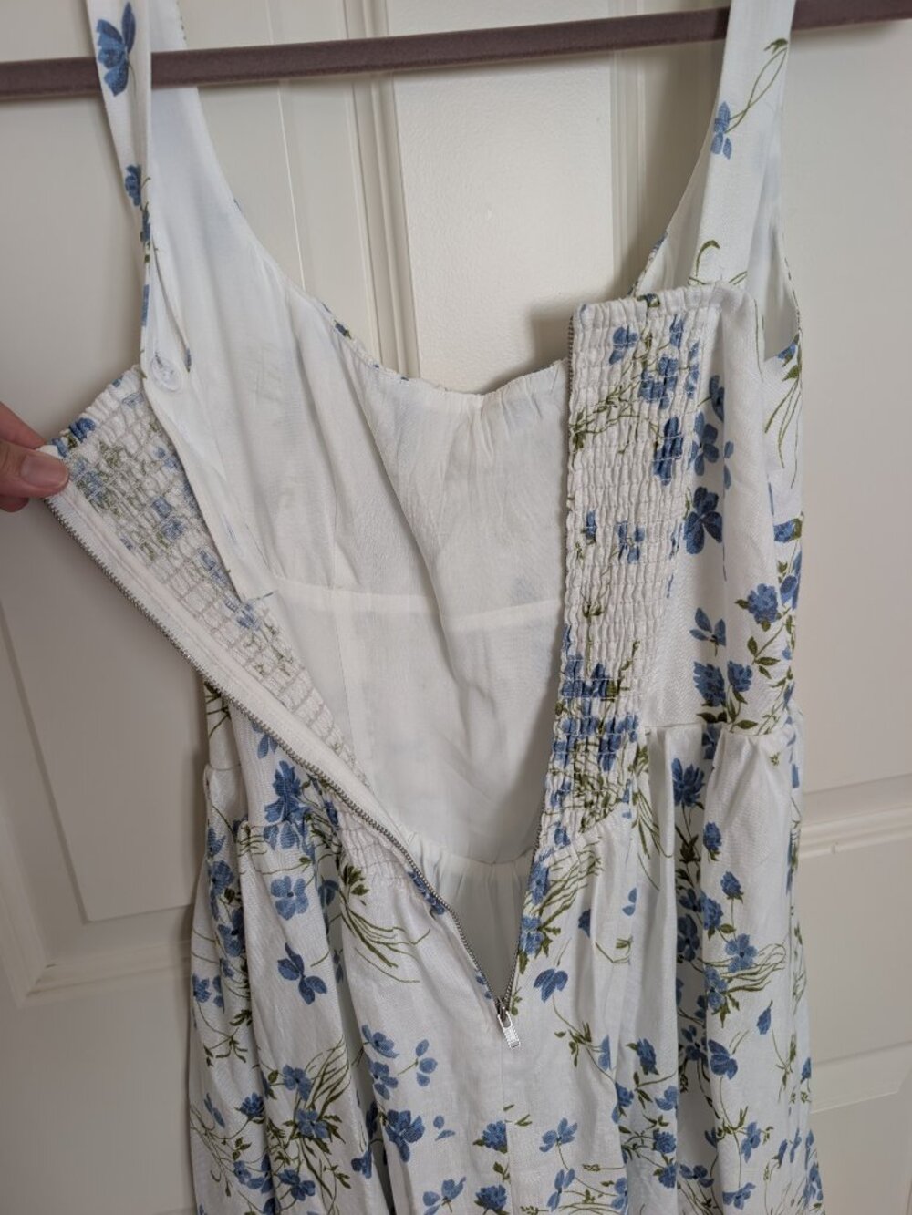 Reformation White Floral Sundress with Blue and Olive Print - Picture 9 of 9